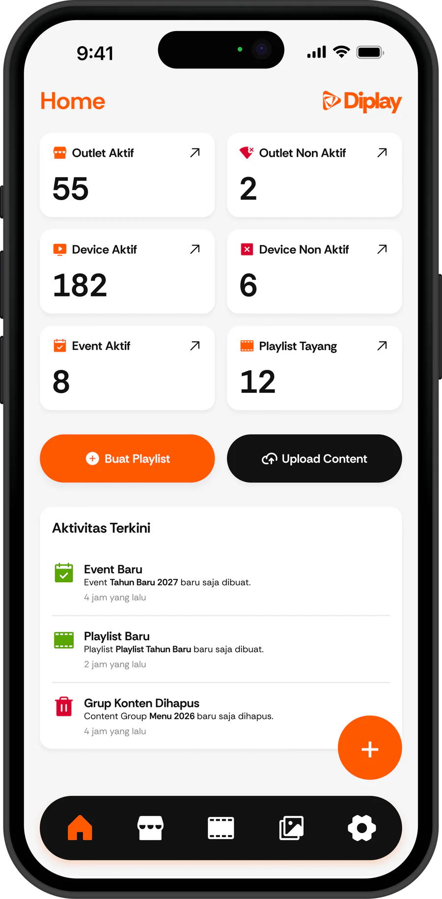Monitoring dashboard in the Diplay mobile app.